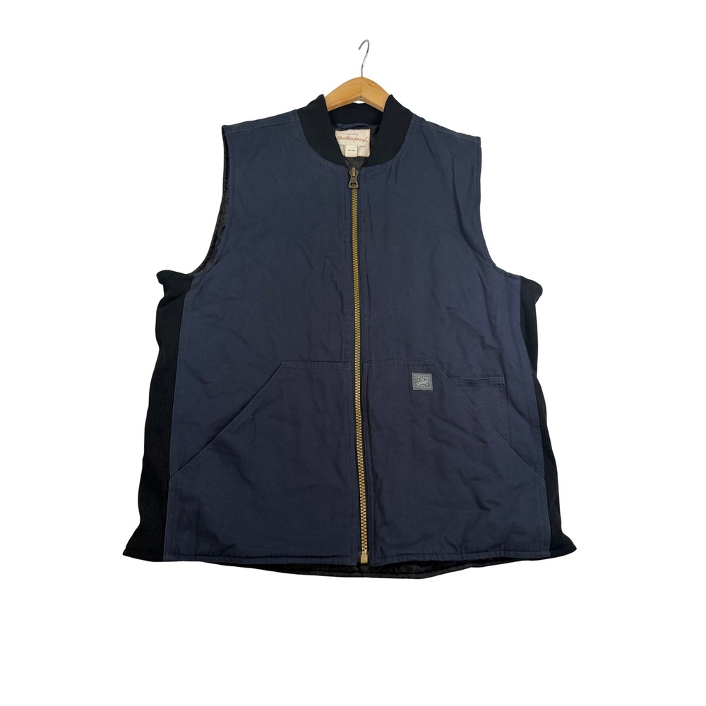 Weatherproof Vintage Mens Navy Blue Canvas Workwear Vest Quilted Lined Large